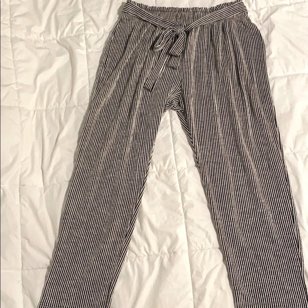 Black and white striped pants